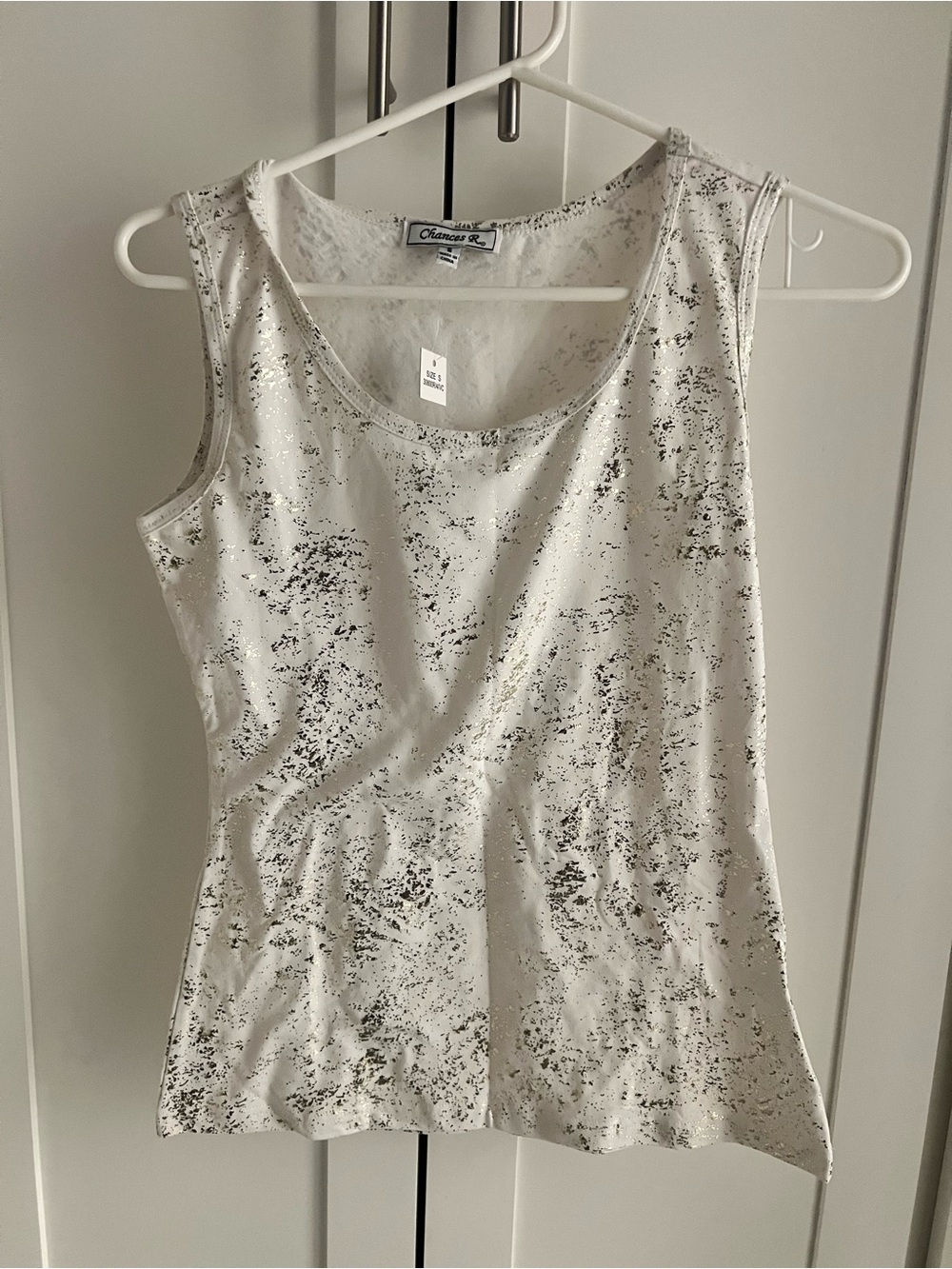 Sleeveless White Metallic Print Tank Top